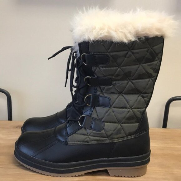 London Fog Quilted Winter Boots - Black and Green - Picture 3 of 5